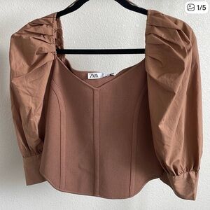 Zara Corset Crop Puff Sleeve Top